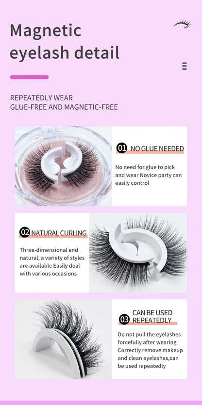 Self Adhesive Eyelashes Glue-Free Reusable 3d Wispy Thick Natural Lashes Makeup Fake Eyelashes