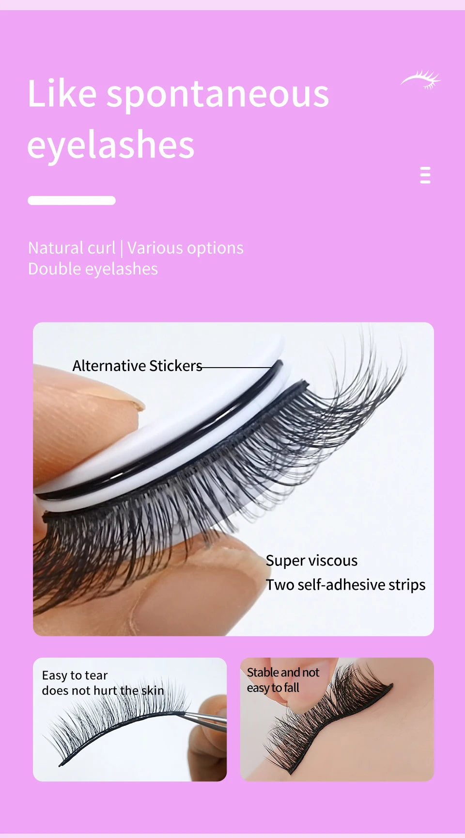 Self Adhesive Eyelashes Glue-Free Reusable 3d Wispy Thick Natural Lashes Makeup Fake Eyelashes
