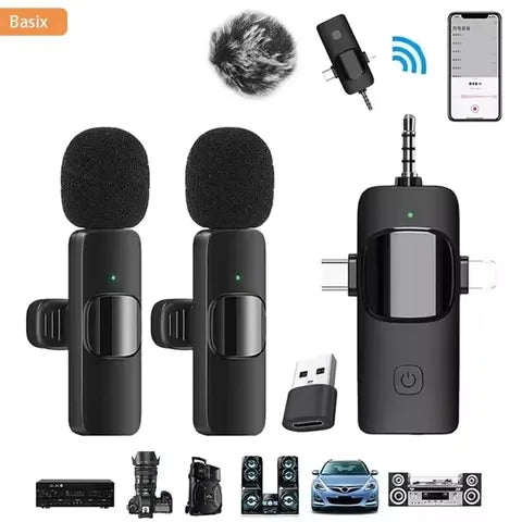 4 in 1 Professional Wireless Lavalier Microphone for IPhone/iPad/Android/Smartphone/Camera/Computer for Interviews Video Podcast