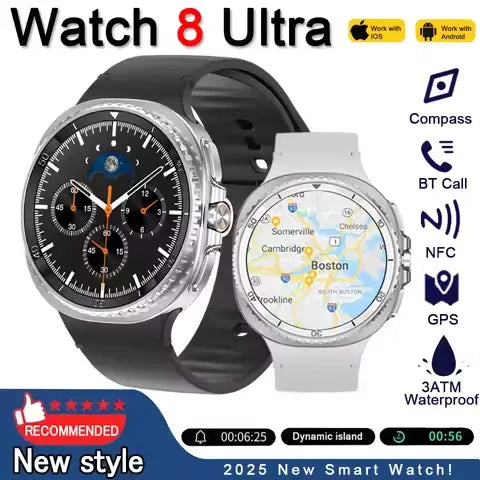For Galaxy Watch 8 Ultra Classic GPS Compass NFC SmartWatch 46mm Clone Version AMOLEL BT Call 3ATM Galaxy 7 Upgraded Smartwatch
