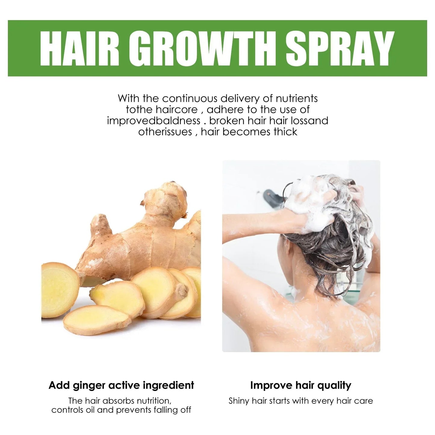 Natural Ginger Hair Growth Spray Hair Roots Fast Grow Anti Hair Loss Serum Liquid Scalp Damaged Treatment Repair Beauty Health